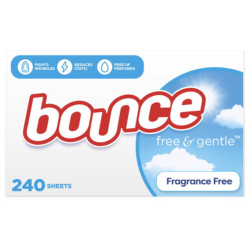 Bounce Free & Gentle Dryer Sheets, Unscented