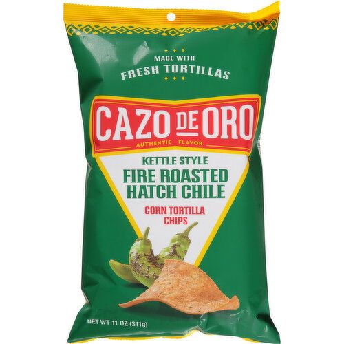 Cazo de Oro Corn Tortilla Chips, Fire Roasted Hatch Chile, Kettle Style