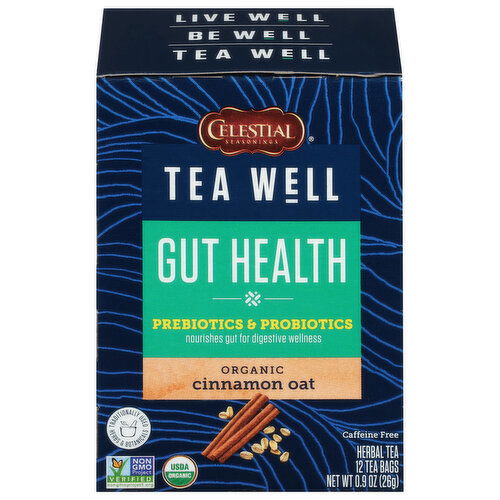 Celestial Seasonings Herbal Tea, Caffeine Free, Organic, Gut Health, Cinnamon Oat, Tea Bags