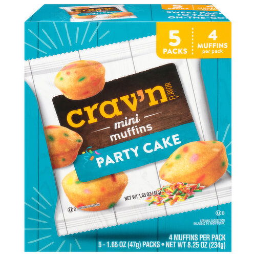 Crav'n Flavor Muffins, Party Cake, Mini, 5 Packs