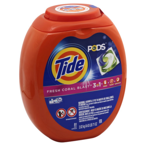 Tide Detergent, 3 in 1, Fresh Coral Blast