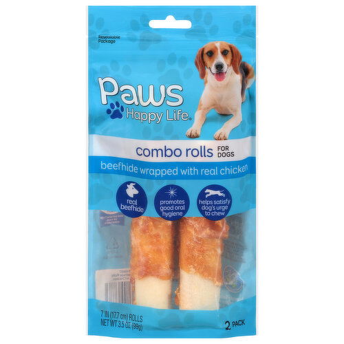 Paws Happy Life Combo Rolls, Beefhide Wrapped with Real Chicken, 2 Pack