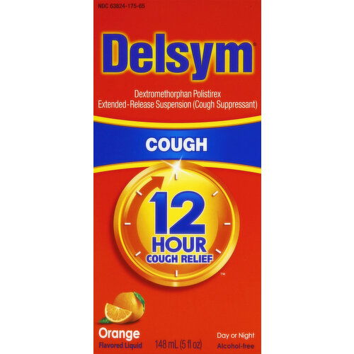 Delsym Cough Relief, 12 Hour, Day or Night, Orange Flavored Liquid