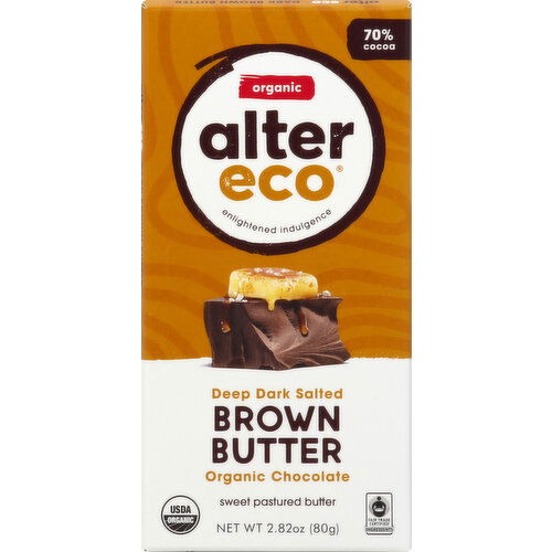 Alter Eco Dark Chocolate, Organic, Deep Dark Salted, Brown Butter, 70% Cocoa