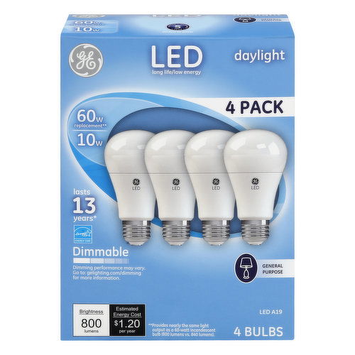 GE Light Bulbs, LED, Daylight, 10 Watts, 4 Pack