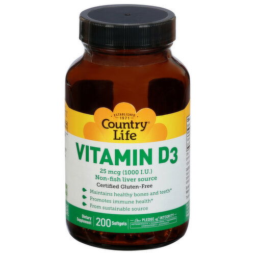 Country Life Vitamin D3, 25 mcg, Softgels