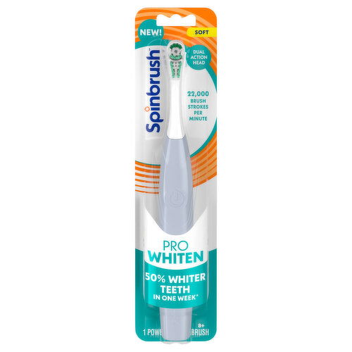 Spinbrush Pro Whiten 8+ Soft Powered Toothbrush - 1 Each