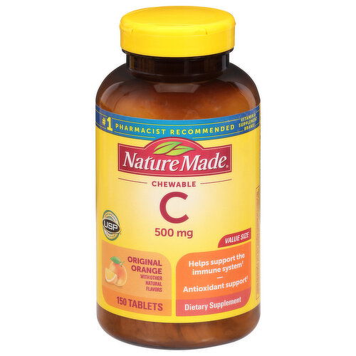 Nature Made Vitamin C, Chewable, 500 mg, Tablets, Original Orange, Value Size