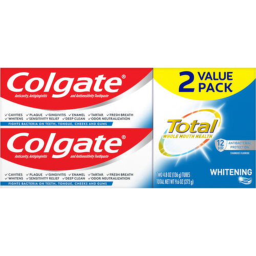 Colgate Toothpaste, Whitening, Gel, 2 Value Pack