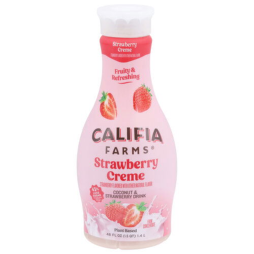 Califia Farms Coconut & Strawberry Drink, Plant Based, Strawberry Creme - 48 Fluid Ounce