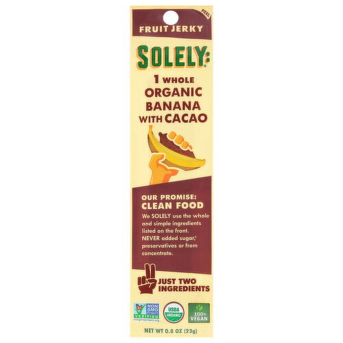 Solely Fruit Jerky, Organic, Banana with Cacao