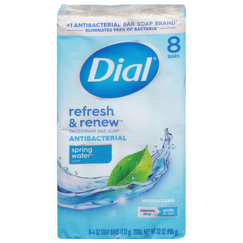 Dial Bar Soap, Deodorant, Antibacterial, Spring Water Scent