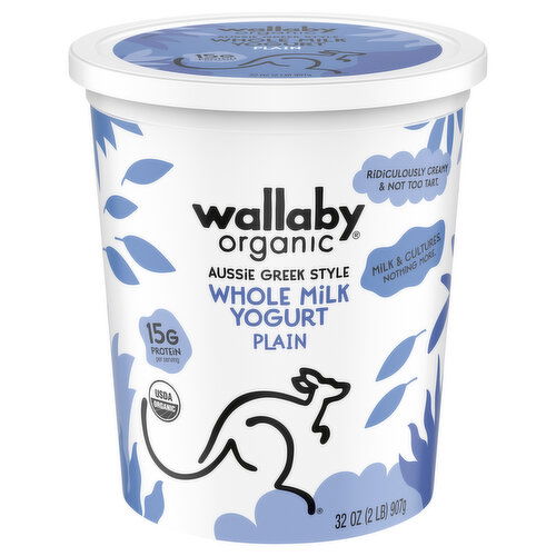 Wallaby Organic Yogurt, Plain, Aussie Greek Style, Whole Milk