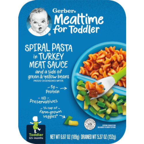 Gerber Spiral Pasta, in Turkey Meat Sauce, Toddler