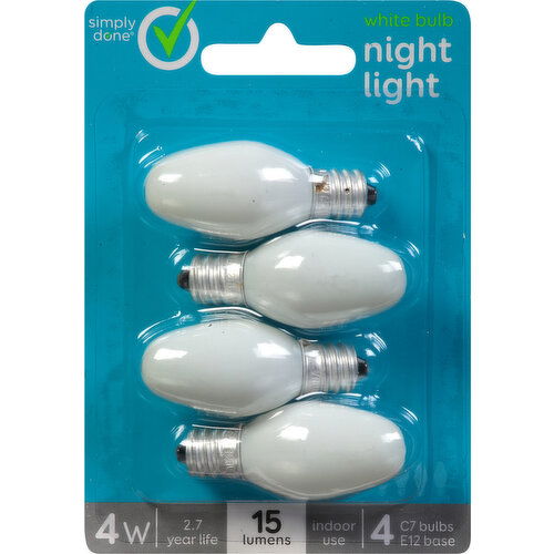 Simply Done Light Bulbs, Night Light, White Bulb, 4 Watts