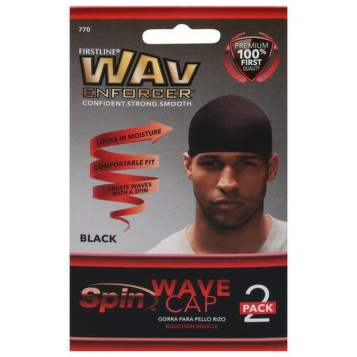 Firstline Cap, Wave, Spin, Black, 2 Pack