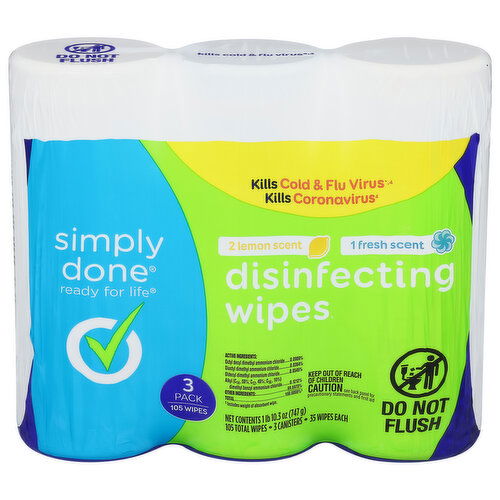 Simply Done Disinfecting Wipes, Lemon Scent/Fresh Scent, 3 Pack