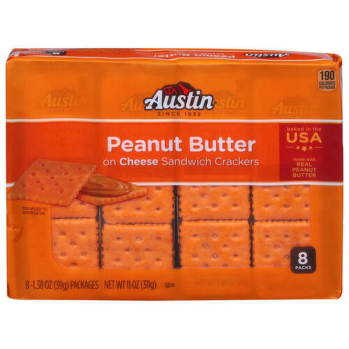 Austin Sandwich Crackers, Peanut Butter, 8 Packs