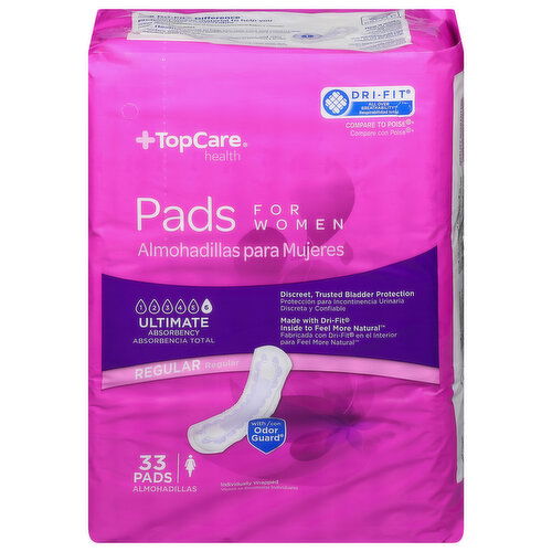 TopCare Pads, for Women, Ultimate Absorbency 6, Regular - 33 Each