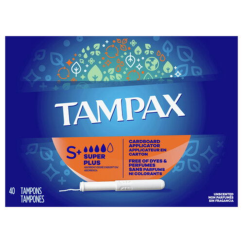 Tampax Tampons, Cardboard Applicator, Unscented, Super Plus Absorbency