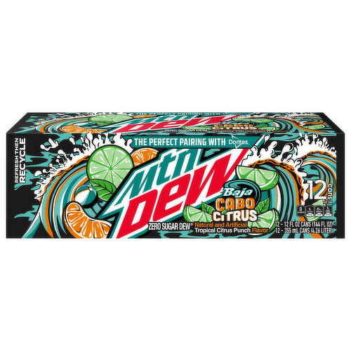 Mtn Dew Soda, Zero Sugar, Baja Cabo Citrus - 12 Each