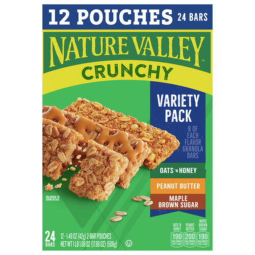 Nature Valley Granola Bars, Oats 'N Honey/Peanut Butter/Maple Brown Sugar, Crunchy, Variety Pack