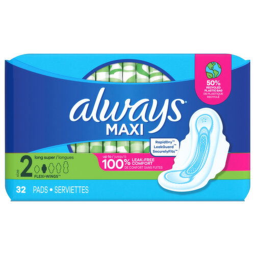 Always Pads, Flexi-Wings, Long Super, Size 2