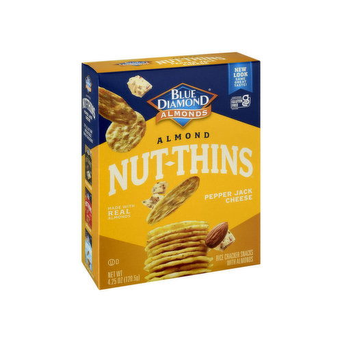 Blue Diamond Nut-Thins - Rice Crackers Snacks with Almonds, Pepper Jack Cheese