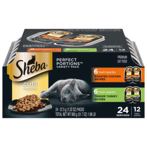 Sheba Cat Food, Premium, Roasted Chicken Entree/Tender Turkey Entree, Cuts in Gravy, Twin-Pack, Variety Pack