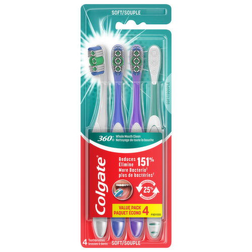 Colgate Toothbrushes, Soft, Value Pack 4