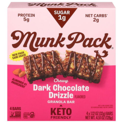 Munk Pack Granola Bar, Dark Chocolate Drizzle Flavored, Chewy