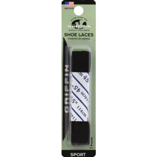 Griffin Shoe Laces, Sport, Black, 45 Inches