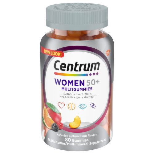 Centrum Multivitamin/Multimineral Supplement, Women 50+, Assorted Natural Fruit Flavors, Gummies