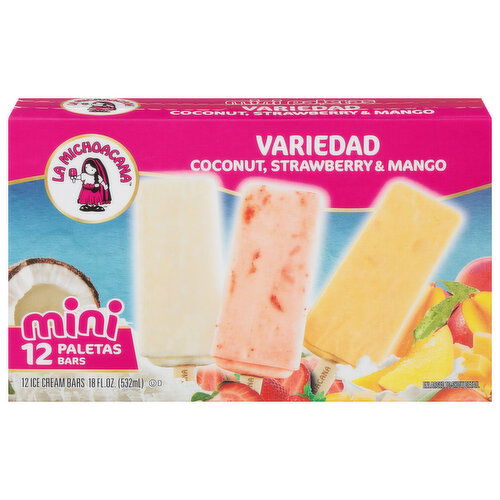 La Michoacana Ice Cream Bars, Coconut, Strawberry & Mango, Mini