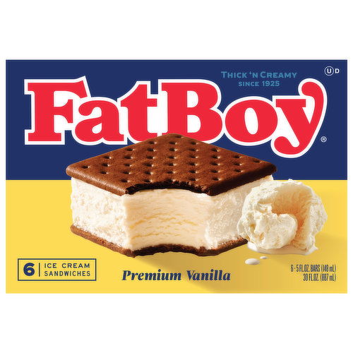 FatBoy FatBoy Ice Cream Sandwich Premium Vanilla - 6 CT