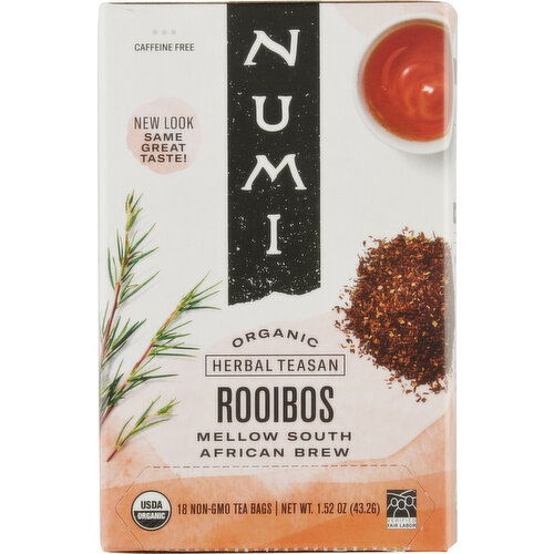 Numi Herbal Teasan, Rooibos, Organic, Tea Bags