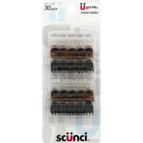 Scunci Hair Clips, Thick Hair - 30 Each