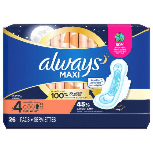 Always Pads, Flexi-Wings, Overnight, Size 4