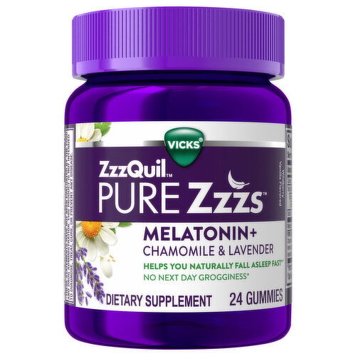 Vicks Melatonin + Chamomile & Lavender, Wildberry Vanilla Flavored, Gummies