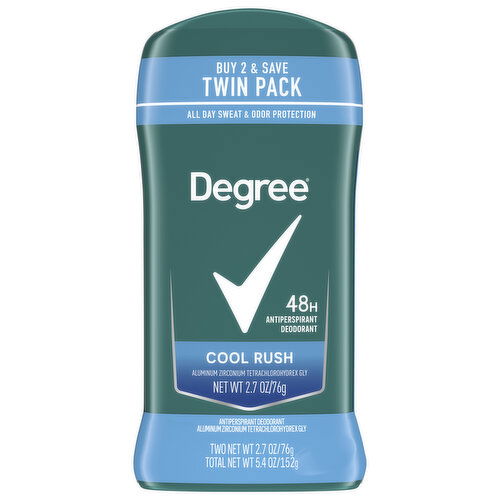 Degree Antiperspirant Deodorant, Cool Rush, Twin Pack