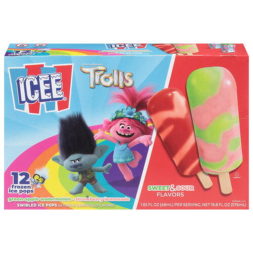 Icee Ice pops, Swirled, Sweet & Sour Flavors - 12 Each