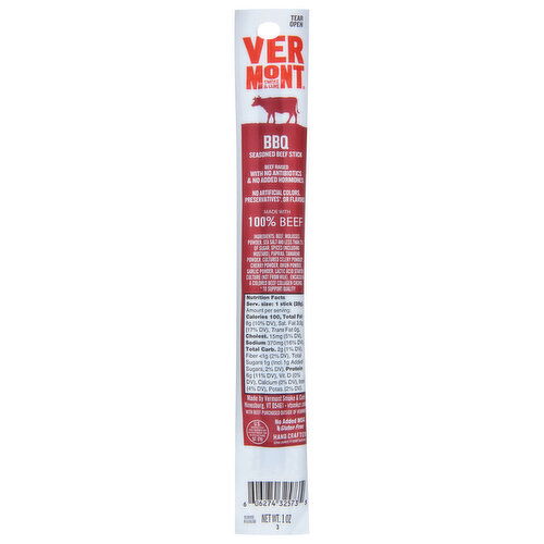 Vermont Smoke & Cure Beef Stick, BBQ Seasoned