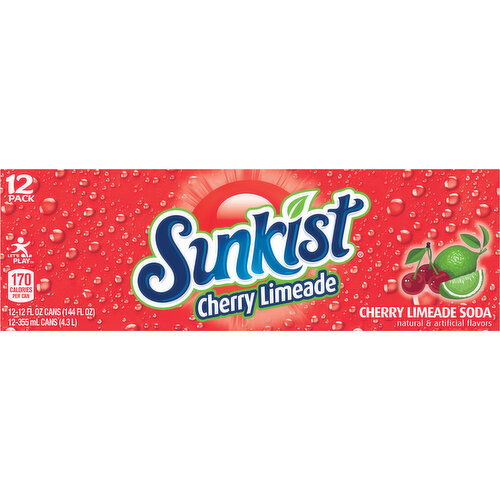 Sunkist Soda, Cherry Limeade, 12 Pack