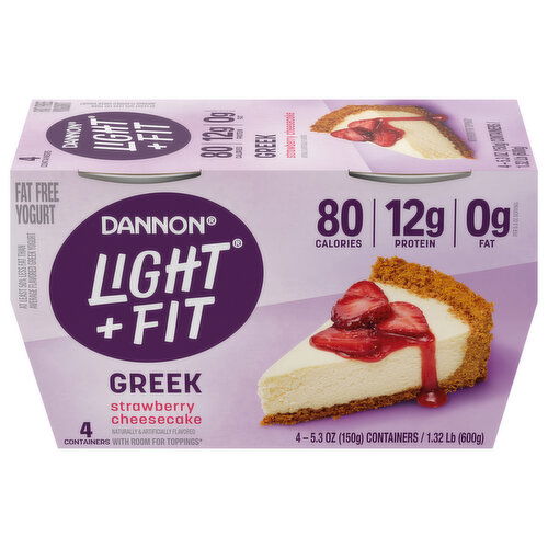 Dannon Yogurt, Greek, Fat Free, Strawberry Cheesecake - 4 Each