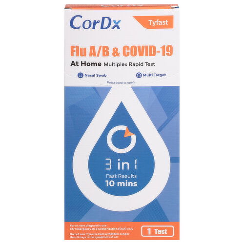 CorDx Multiplex Rapid Test, At Home, Flu A/B & COVID-19