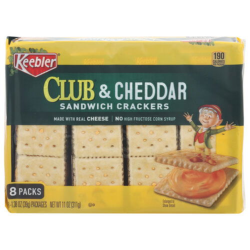 Keebler Sandwich Crackers, Club & Cheddar, 8 Packs