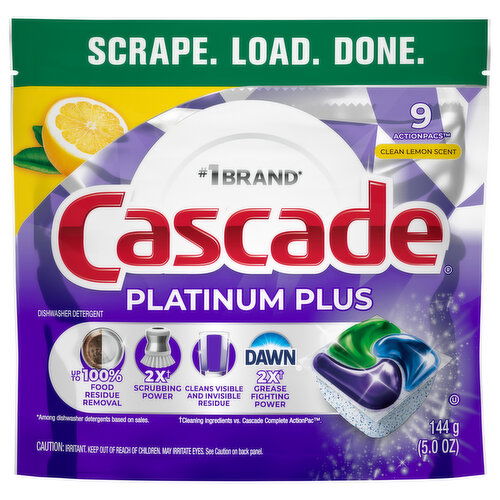 Cascade Dishwasher Detergent, Clean Lemon Scent, Actionpacs