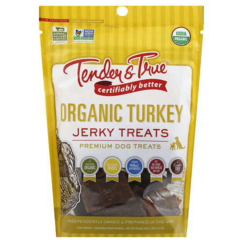 Tender & True Dog Treats, Premium, Organic, Turkey Jerky - 4 Ounce