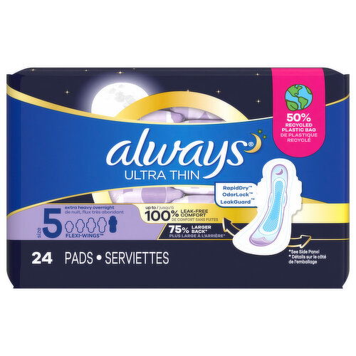 Always Pads, Flexi-Wings, Ultra Thin, Extra-Heavy Overnight, Size 5