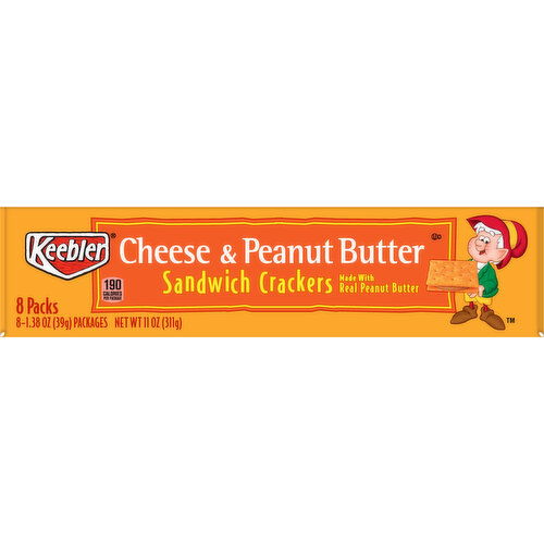 Keebler Sandwich Crackers, Cheese & Peanut Butter, 8 Packs